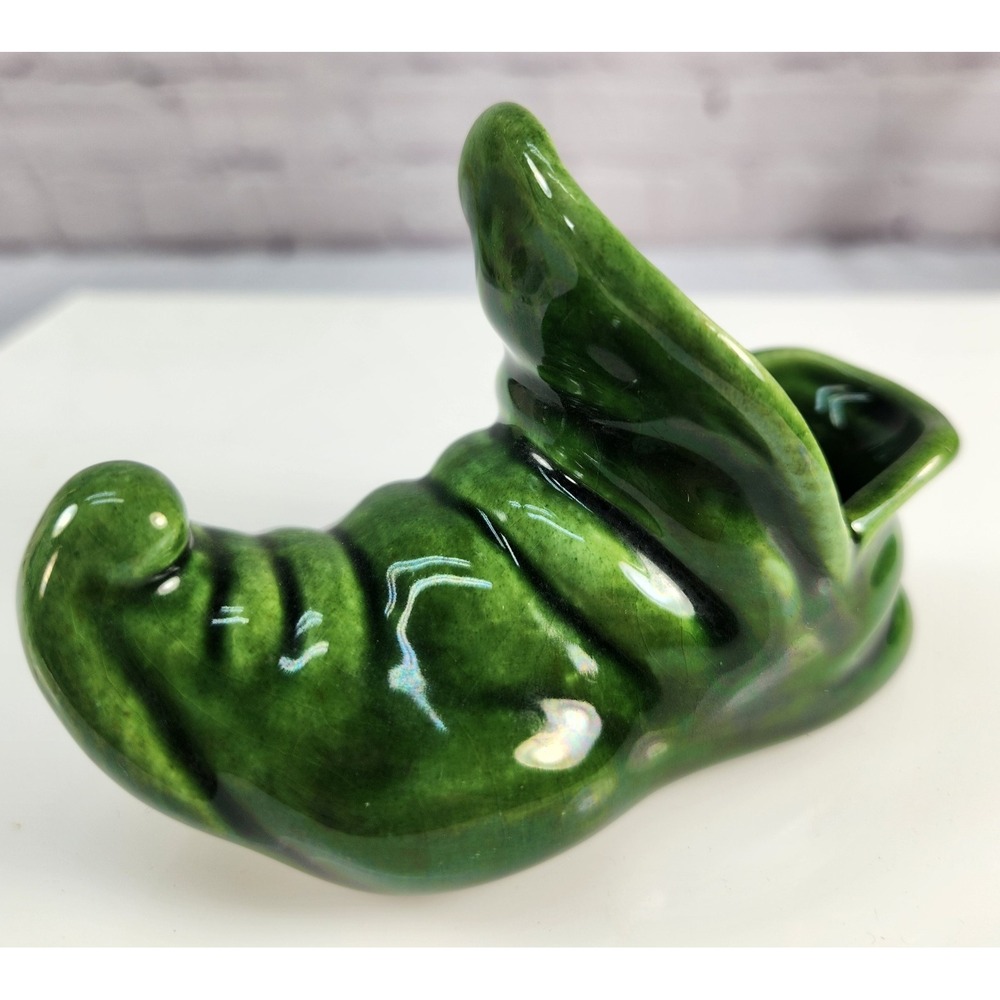 Vintage Green Pixie Elf Shoe Figurine Planter Trinket Holder Holiday Mid-Century